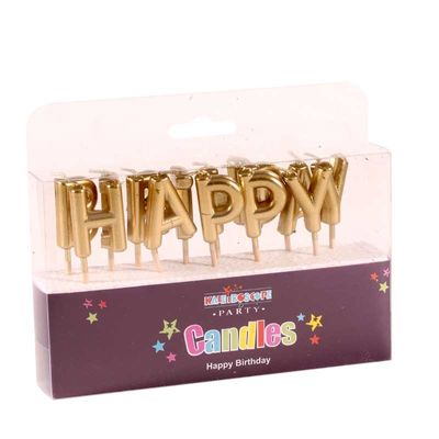Happy Birthday Pick Candle- Metallic Gold  -  Pack of 6