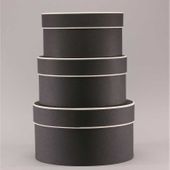 Round Hat Boxes Black with Cream Trim (Set of 3)
