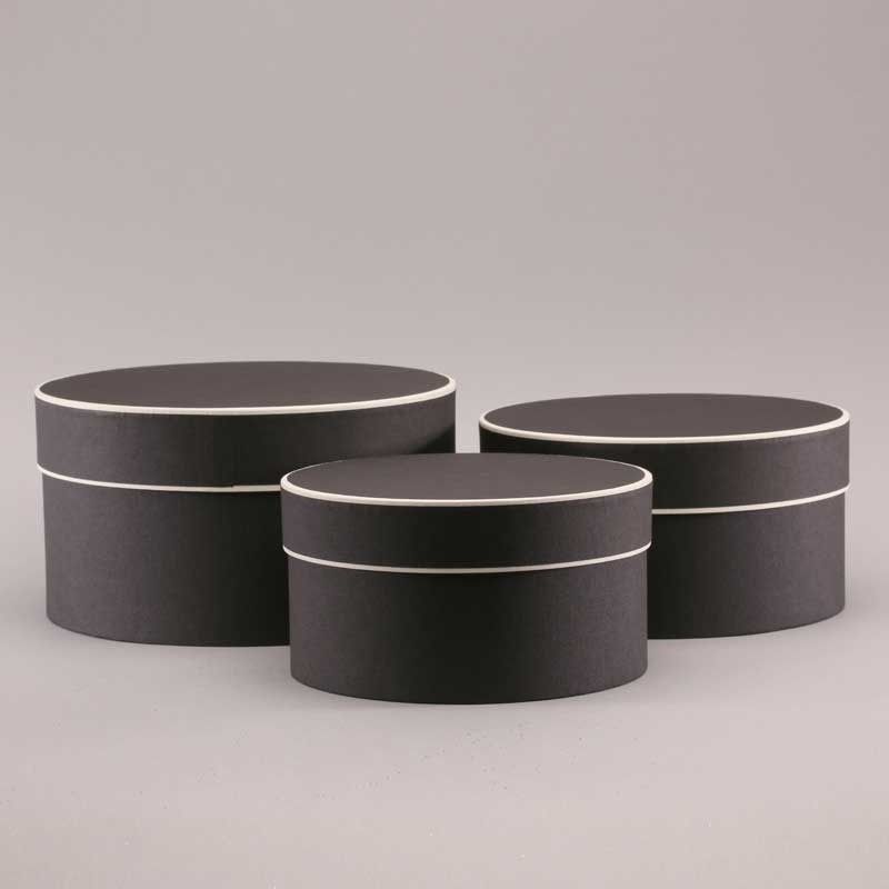 Round Hat Boxes Black with Cream Trim (Set of 3) | APAC