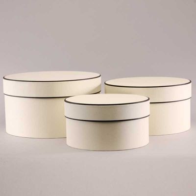 Round Hat Boxes Cream with Brown Trim (Set of 3)