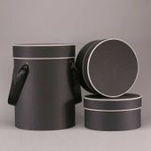 Round Hat Boxes Black with Cream Trim (Set of 3)