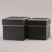 Square Hat Boxes Black with Cream Trim (Set of 2)
