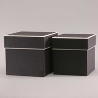 Square Hat Boxes Black with Cream Trim (Set of 2)