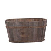 Oval Grey Wash Wooden Barrel (H14cm D28x16cm B24x12.5cm)