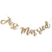 Gold Glitter Just Married Banner