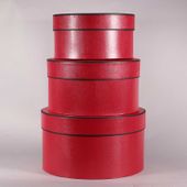 Round Hat Boxes Red with Black Trim (Set of 3)