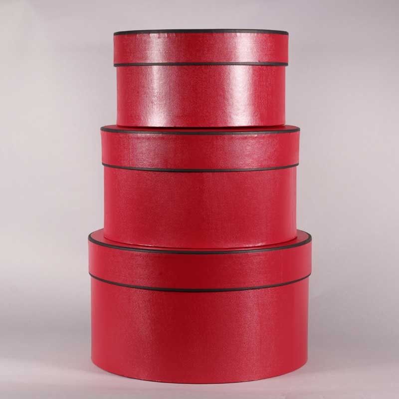 Round Hat Boxes Red with Black Trim (Set of 3) APAC