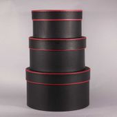Round Hat Boxes Black with Red Trim (Set of 3)