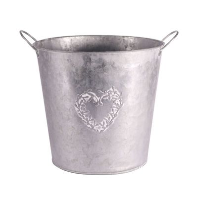 22cm Round Tapered Zinc Pot w/Ears with Embossed Mistletoe (50)