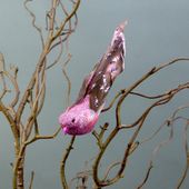 Set of 2 x 15.5cm Dusky Pink Glittered Bird w/clip