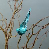 Set of 2 x 15.5cm Blue Glittered Bird w/clip