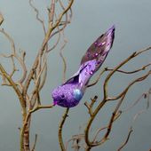 Set of 2 x 15.5cm Purple Glittered Bird w/clip