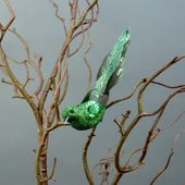 Set of 2 x 15.5cm Green Glittered Bird w/clip