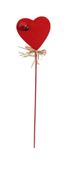 Heart solid Wooden pick with ladybird red  20cm 10pk