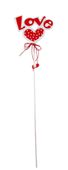 Heart solid wooden pick with LOVE red /white 50cm 10pk