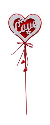 Heart wooden pick with LOVE red/white 20cm pk 10 