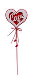 Heart wooden pick with LOVE red/white 20cm pk 10 