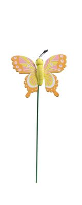 Butterfly on spring wooden pick yellow 20cm pk10