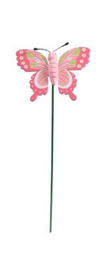 Butterfly on spring wooden pick pink 20cm pk10