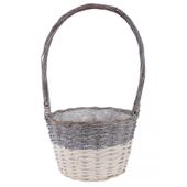 25cm Two Tone White Wash Round Basket w/Handle