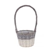 20cm Two Tone White Wash Round Basket w/Handle