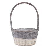 30x22cm Two Tone White Wash Oval Basket w/Handle