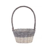 25x17cm Two Tone White Wash Oval Basket w/Handle