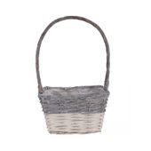 24x17cm Two Tone White Wash Rectangular Basket w/Handle
