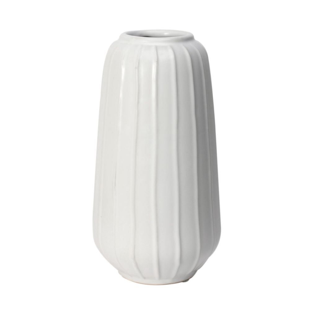 Tall White Ribbed Ceramic Vase (21cm x 6cm) APAC
