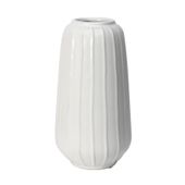 Tall White Ribbed Ceramic Vase (21cm x 6cm)