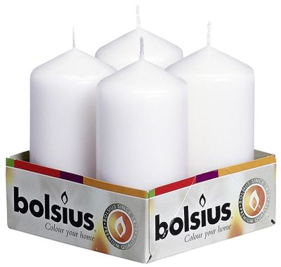 Bolsius Pillar candles White, tray  4, 100/48 mm