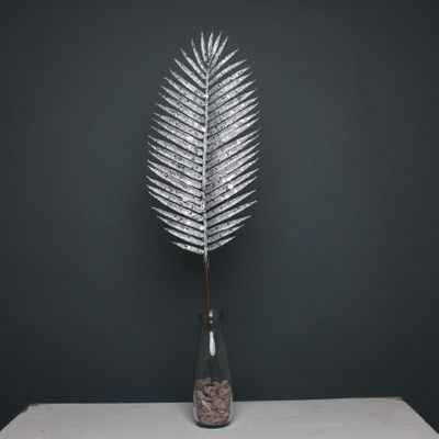 Glitter palm leaf 70cm silver stem