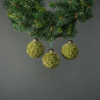 Orla 8cm Glass Forest Green Bauble (S/4)