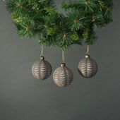 Luna Glass Frill Bauble Pewter & Gold (S/4)