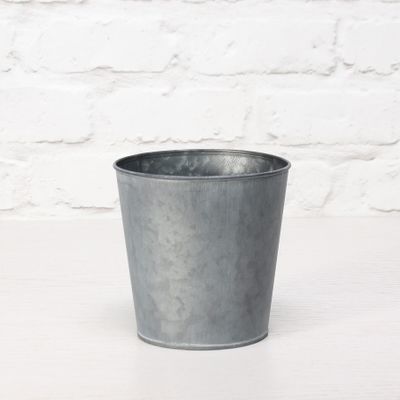 14cm Round Antique Grey Zinc Pot with Whitewash