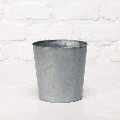 15cm Round Antique Grey Zinc Pot with Whitewash