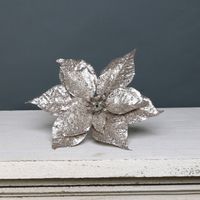Glitter Poinsettia pick champagne