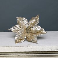 Glitter poinsettia pick Gold 