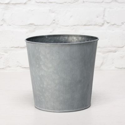 19cm Round Antique Grey Zinc Pot with Whitewash
