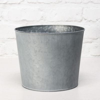 23cm Round Antique Grey Zinc Pot with Whitewash