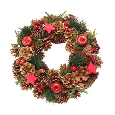 30cm Woodland Natural Wreath w/Red Stars