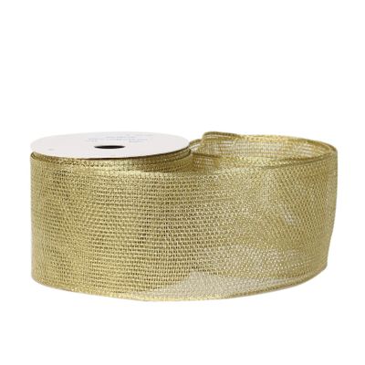 Mesh ribbon 63mm x 10 yards wire edge Gold 