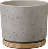 Paros Deluxe Ceramic Pot Light Grey / Wood (W16 x H14cm)