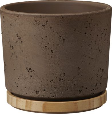 Paros Deluxe Ceramic Pot Sand Grey / Wood (W19 x H17cm)