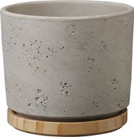 Paros Deluxe Ceramic Pot Light Grey / Wood (W23 x H20cm)