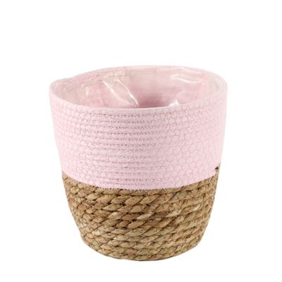 19cm Round Two Tone Seagrass and Pink Paper Basket