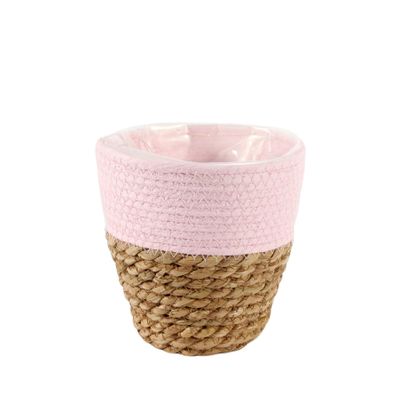 16cm Round Two Tone Seagrass and Pink Paper Basket