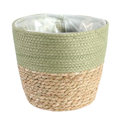 23cm Round Two Tone Seagrass and Green Paper Basket