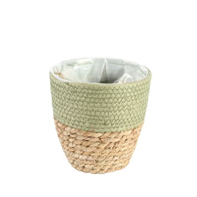16cm Round Two Tone Seagrass and Green Paper Basket
