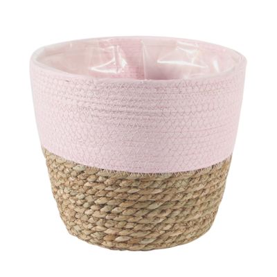 23cm Round Two Tone Seagrass and Pink Paper Basket